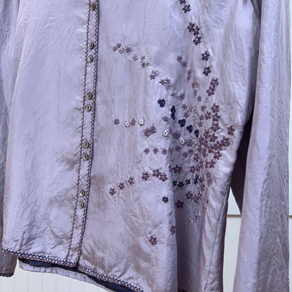 J.jill Lavender Silk Embroidered Floral Button-Down Blouse Top MP Women's Chic - Picture 4 of 9